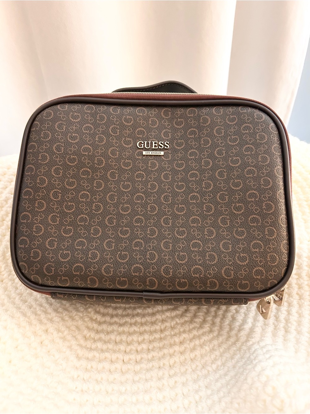 GUESS Brown Oak Toiletry/Travel Bag with Gold Logo